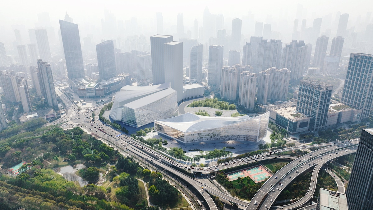 Aerial Rendering of Wuhan Library by MVRDV