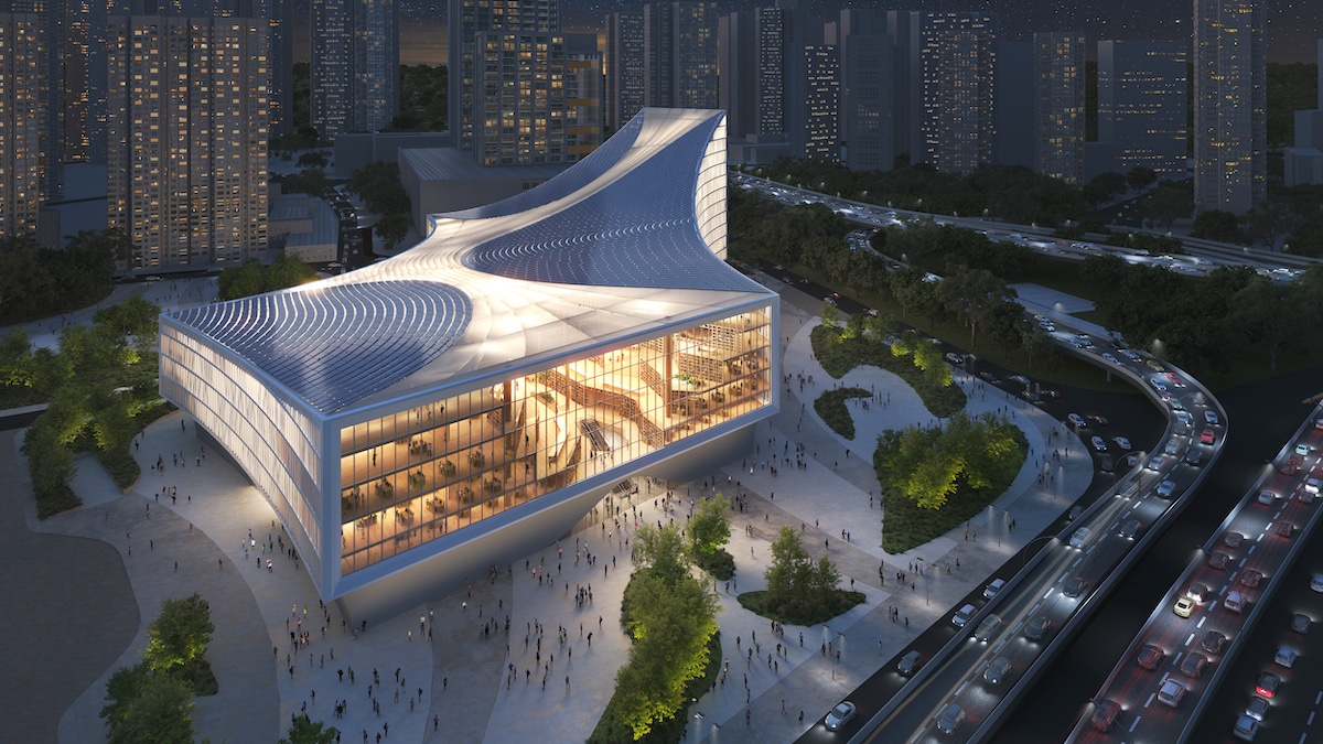 Aerial Image of Wuhan Library by MVRDV