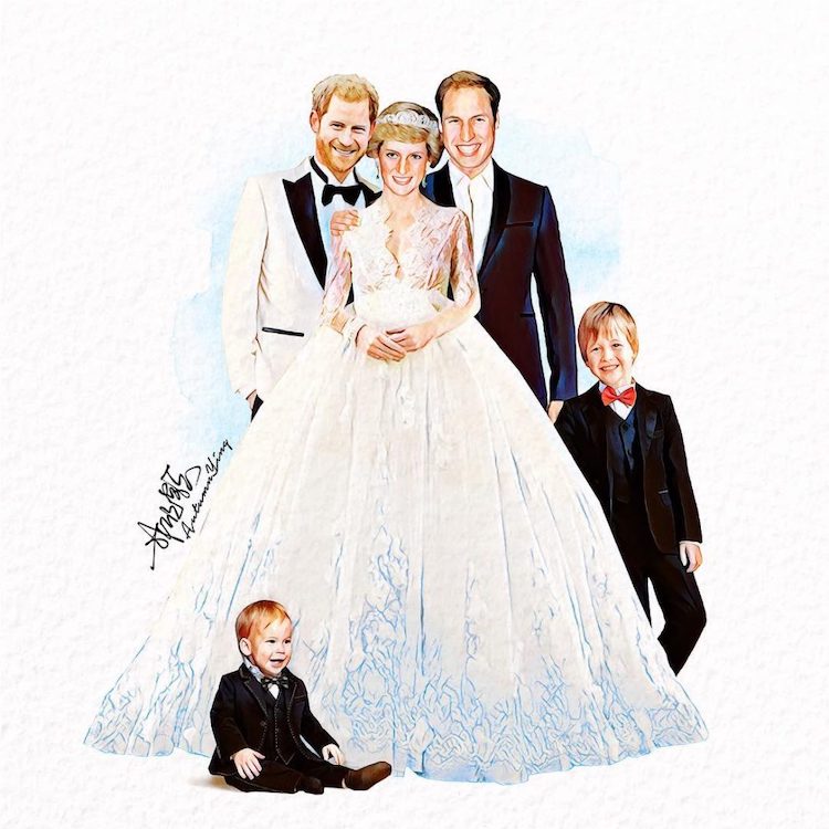 Illustration of Royal Family With Princess Diana by Autumn Ying