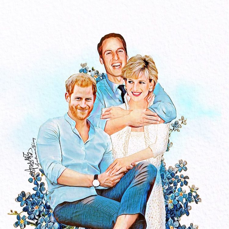 Illustration of Royal Family With Princess Diana by Autumn Ying