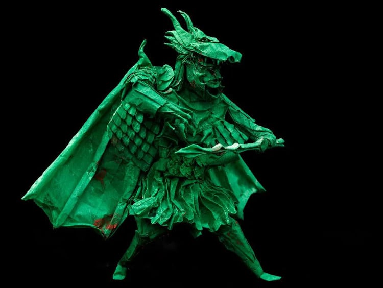 Origami Artist Creates a Dragon Hunter Out of a Single Piece of Paper