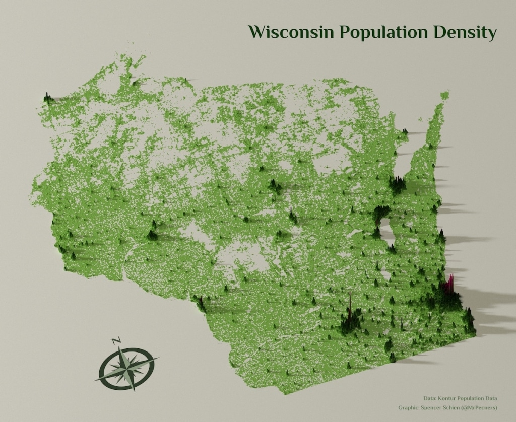 3d Maps Visualize The Stark Population Density Differences In Cities In The Us My Modern Met 4050