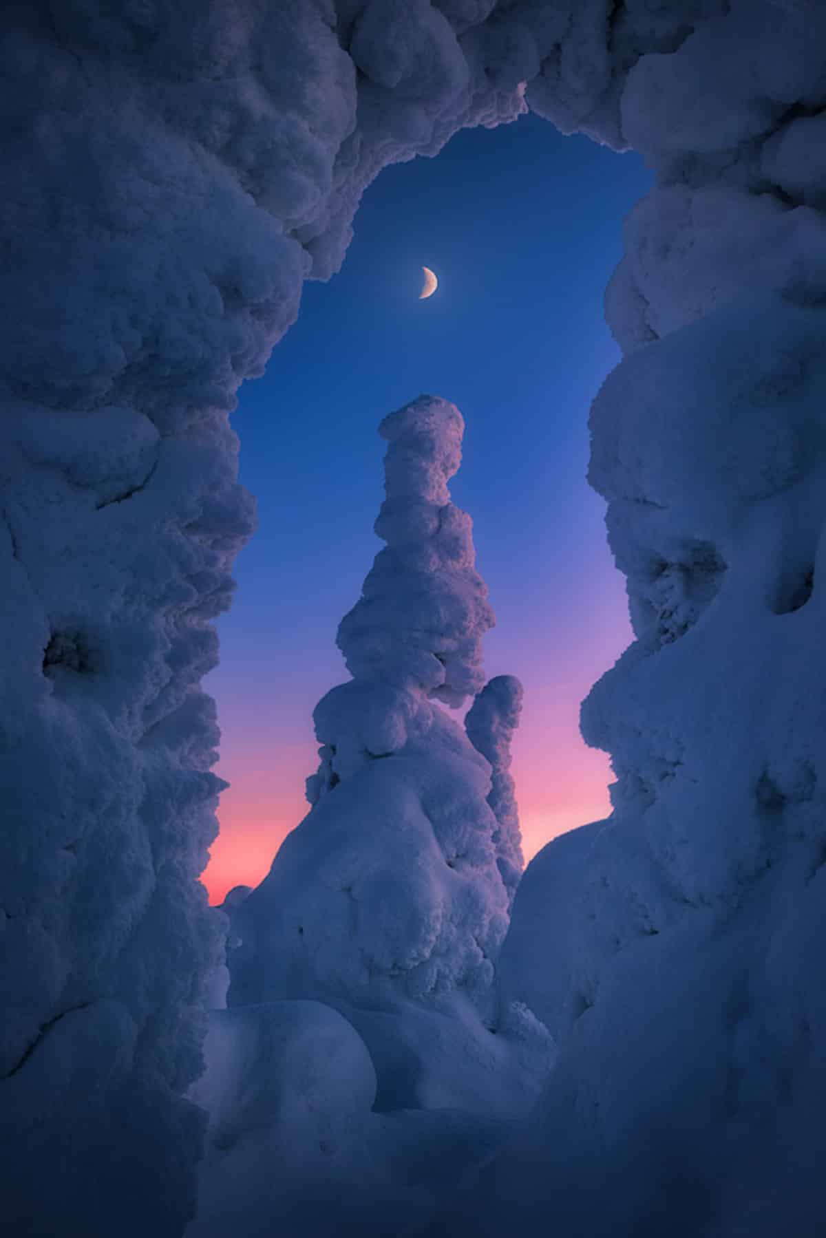 Moonrise in Lapland, Finland.