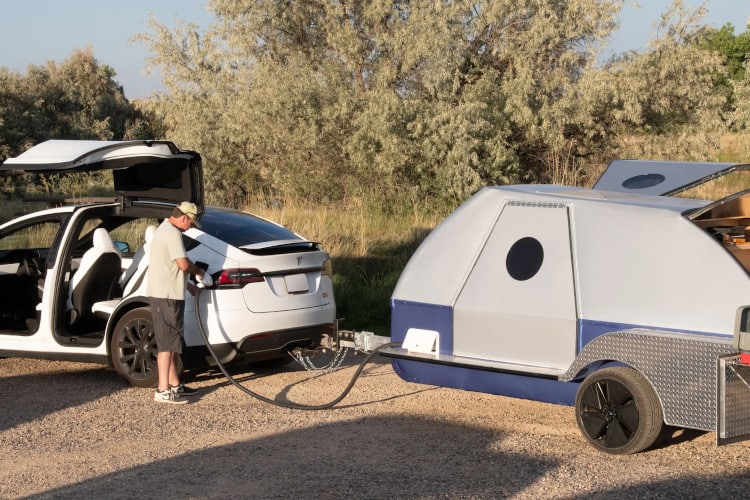 Colorado Teardrop trailer, attached to an EV