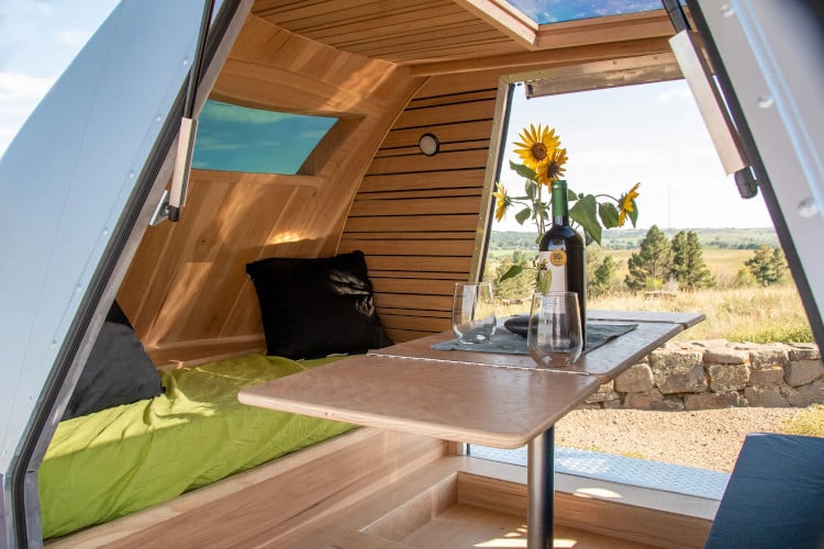 Woody interior of colorado teardrop trailer