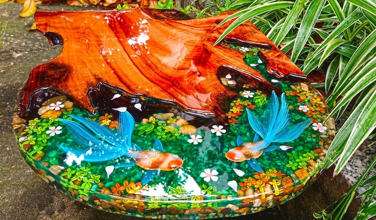 Epoxy Resin Koi Fish Coffee Pond