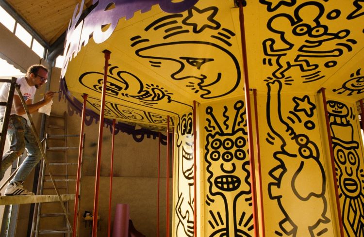 Keith Haring Painting Carousel at Luna Luna Amusement Park 
