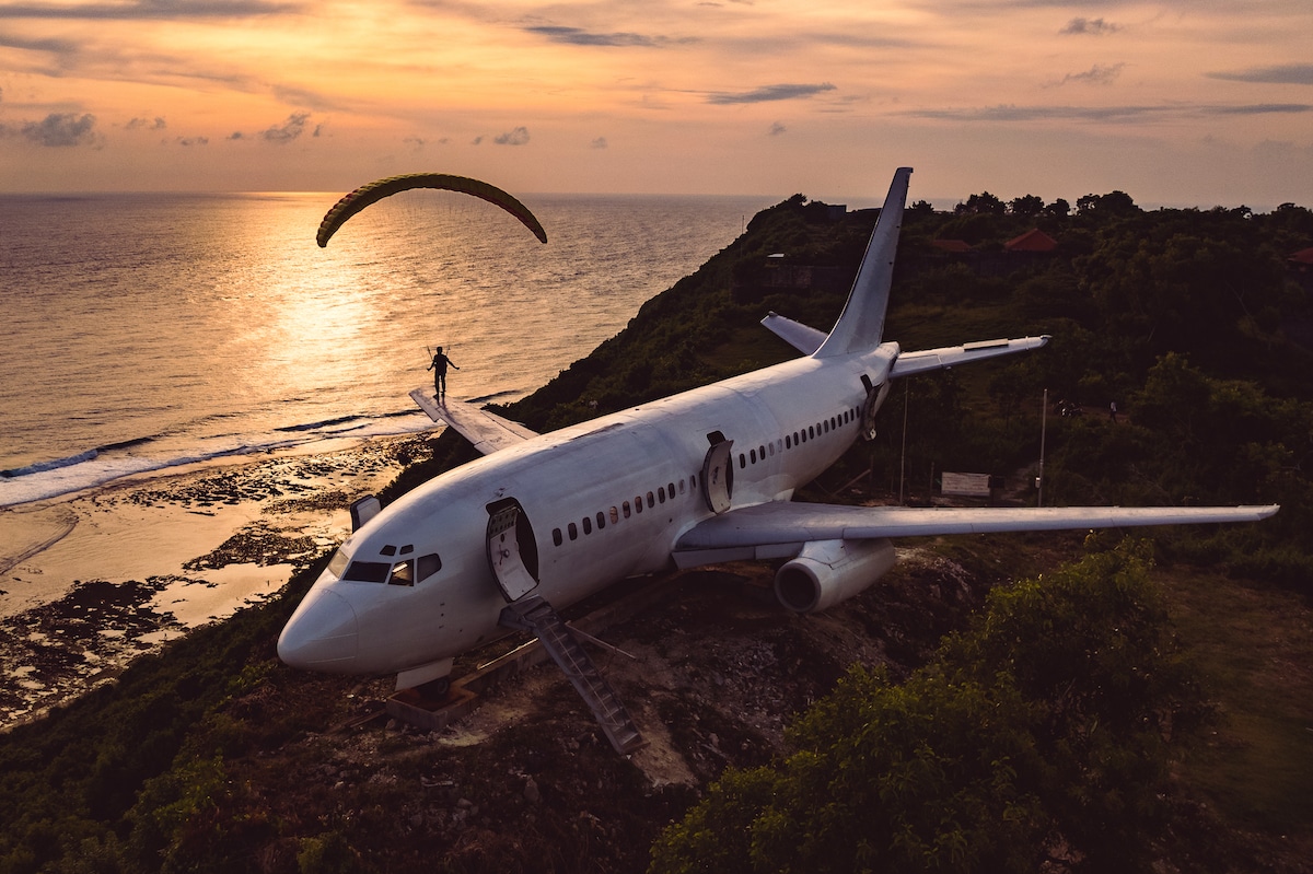 Boeing 737 on a Cliff at Sunset