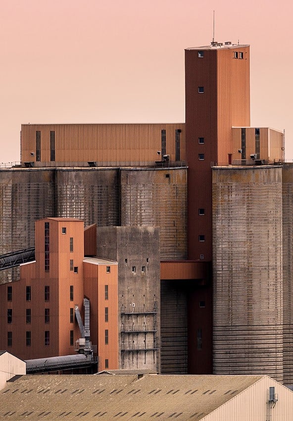 Photograph of silos and associated buildings at the Port of Brest, France