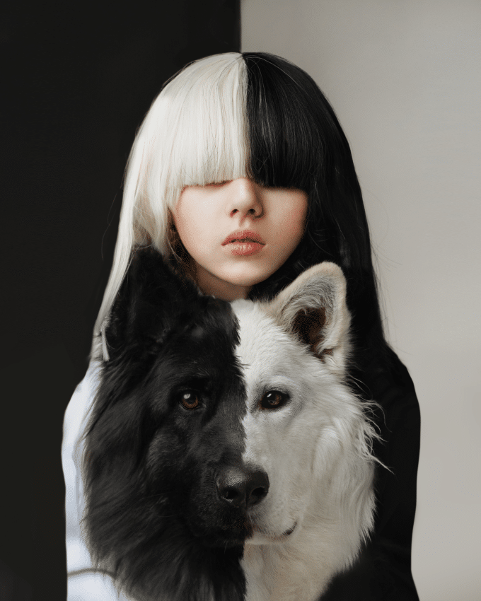 Creative Photo of Girl and Her Boy, Both with Black and White Hair