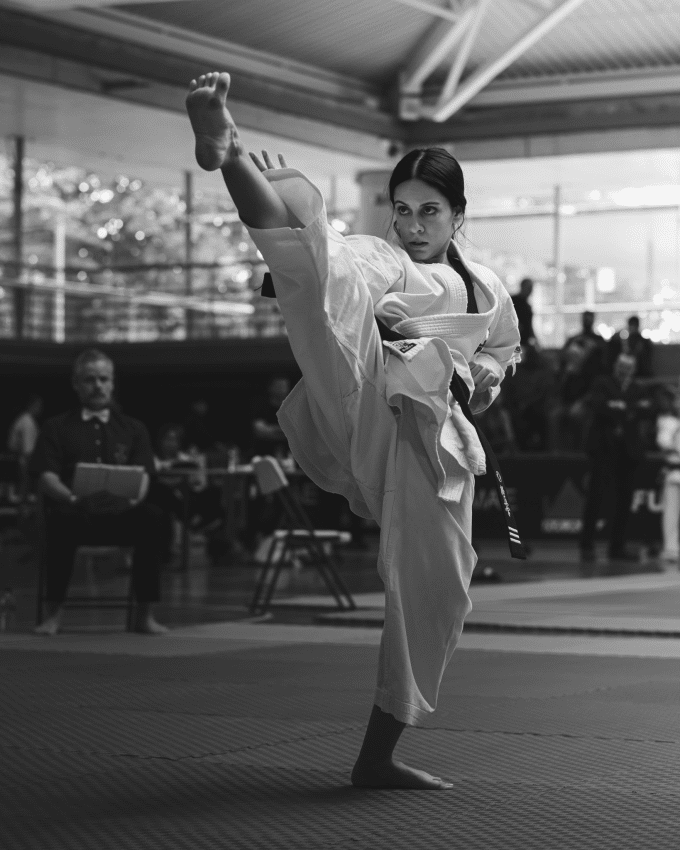 Woman practicing kata at the European Championship of Catalonia