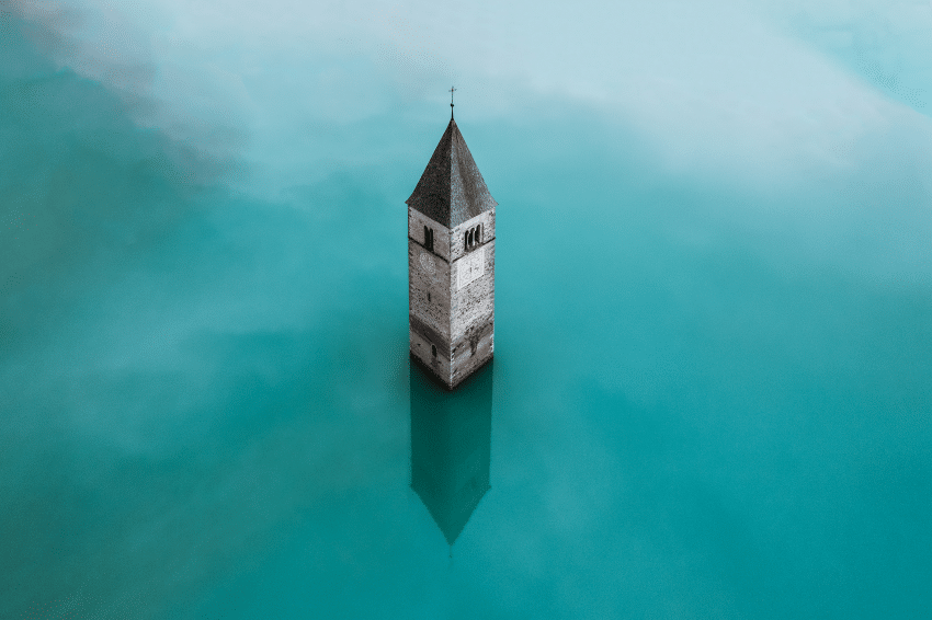 Sunken Church Tower in Curon, Italy