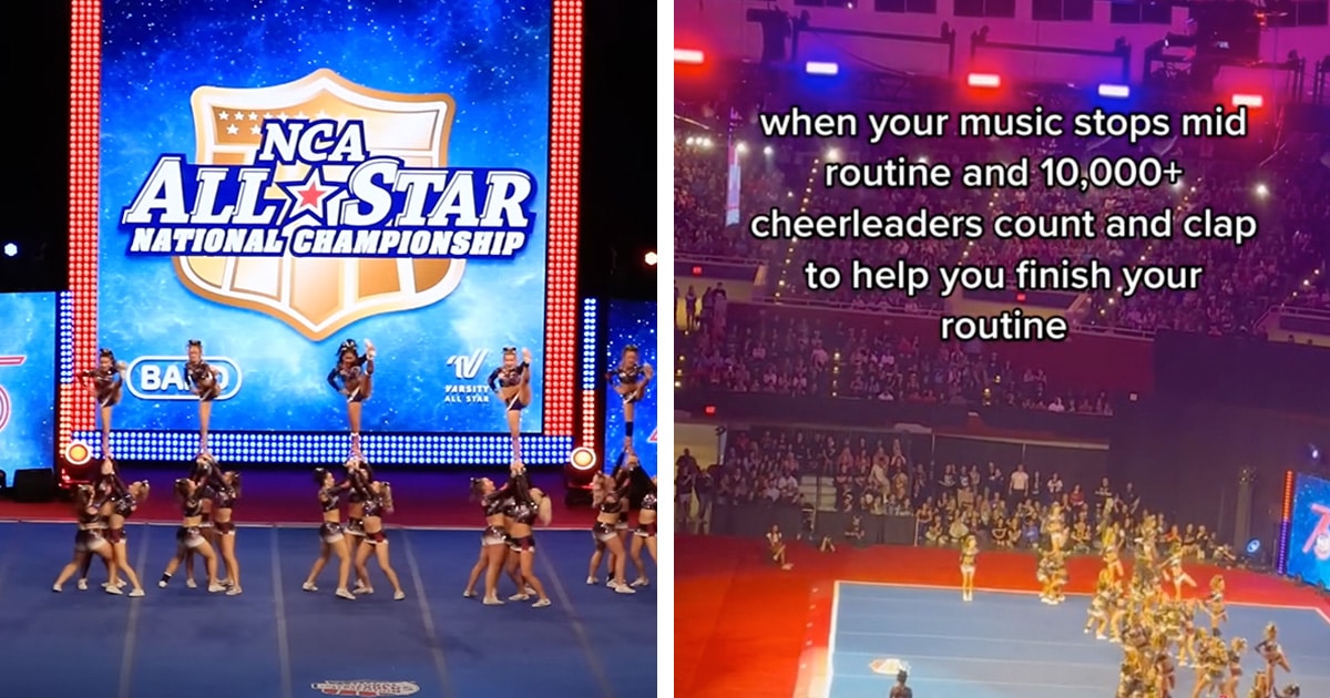 Supportive Crowd Helps Cheerleaders When Music Cuts Off