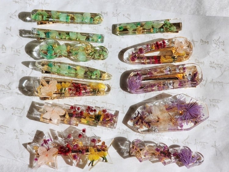 Dried Flowers Resin Hair Clips, hair accessories, dress up