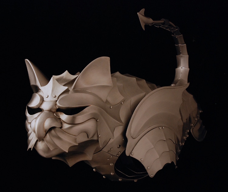 Cat armor made from metal inspired by chinese history