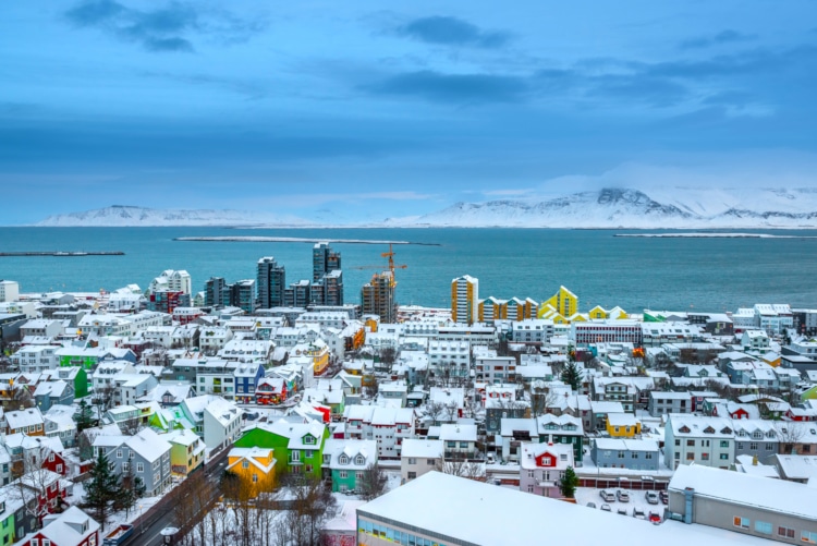 skyline of Reykjavík, Iceland, considered the third happiest country of the world