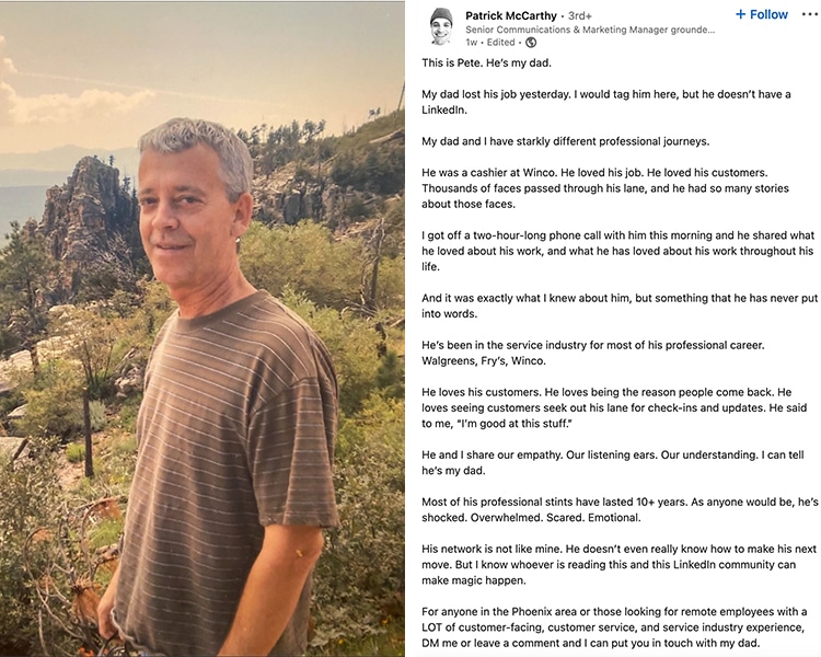 Son Makes Emotional LinkedIn Post for Father Who Was Laid Off