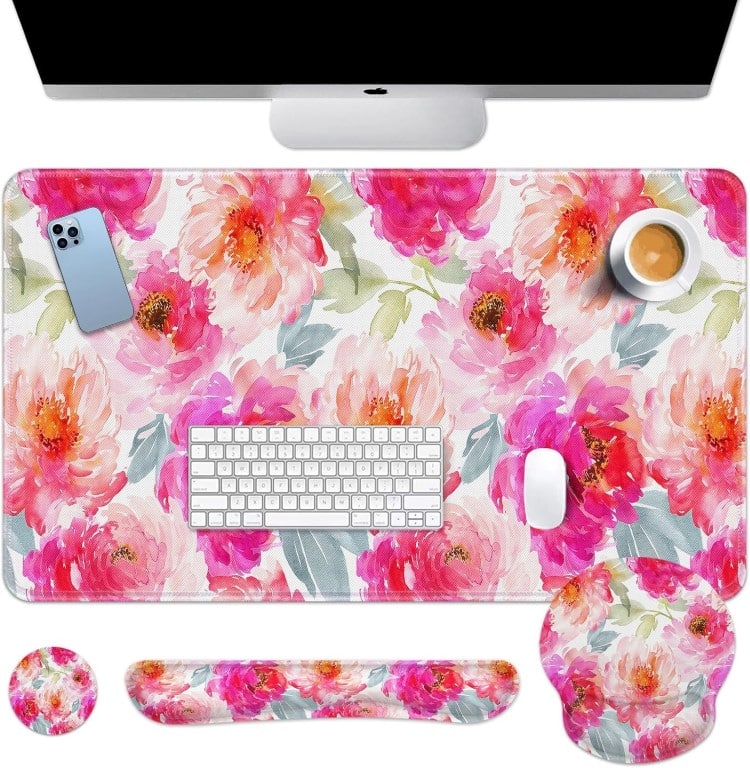 Floral Desk Mat and Mouse Pad