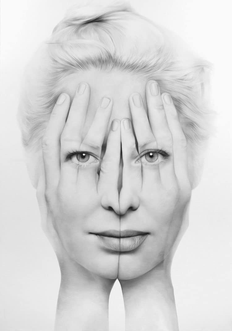 Paintings of a Person Covering Their Face With Hands by Tigran Tsitoghdzyan