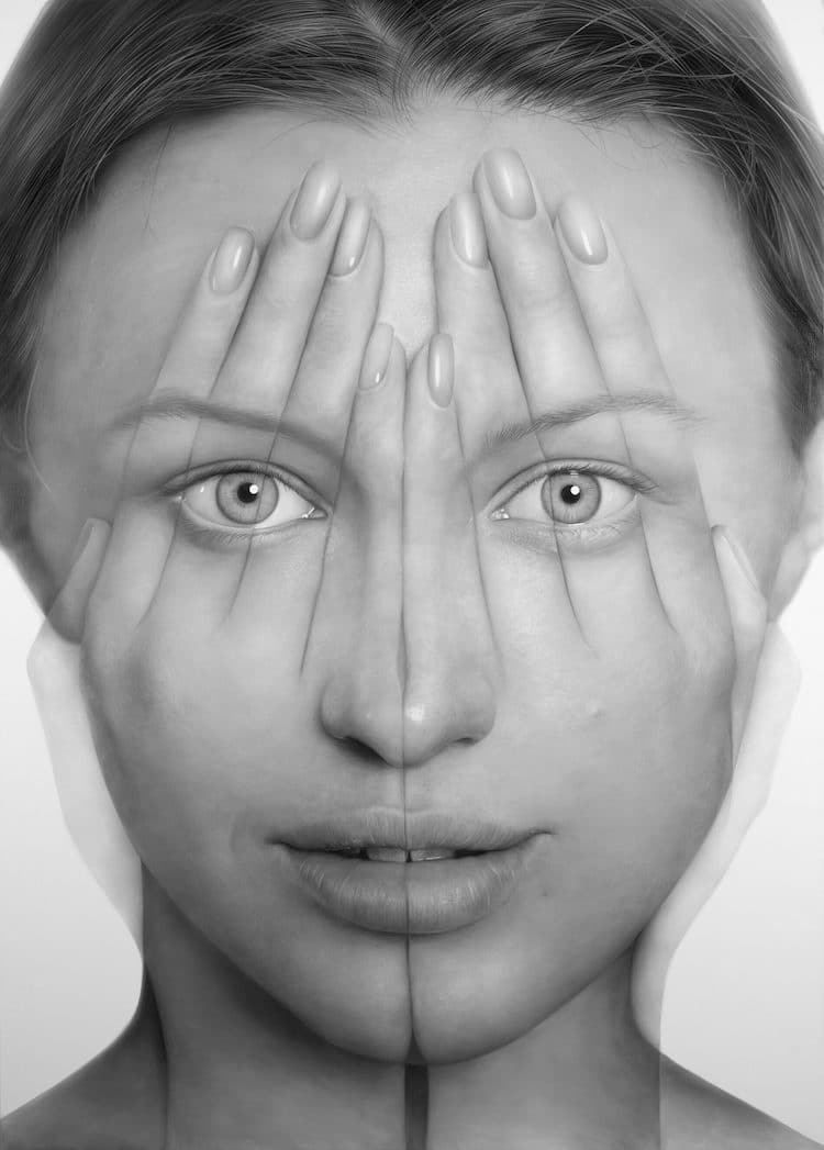 Paintings of a Person Covering Their Face With Hands by Tigran Tsitoghdzyan