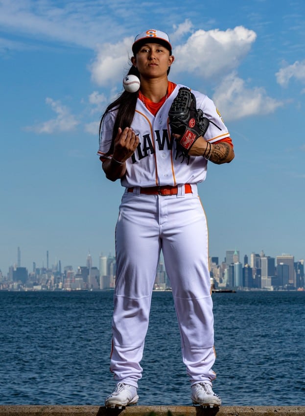 Portrait of Kelsie Whitmore, the First Female Professional Baseball Player to Play in an All-Male Pro League