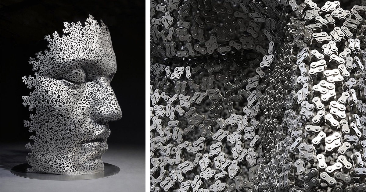 Artist Renders Enigmatic Human Faces With Bicycle Chains