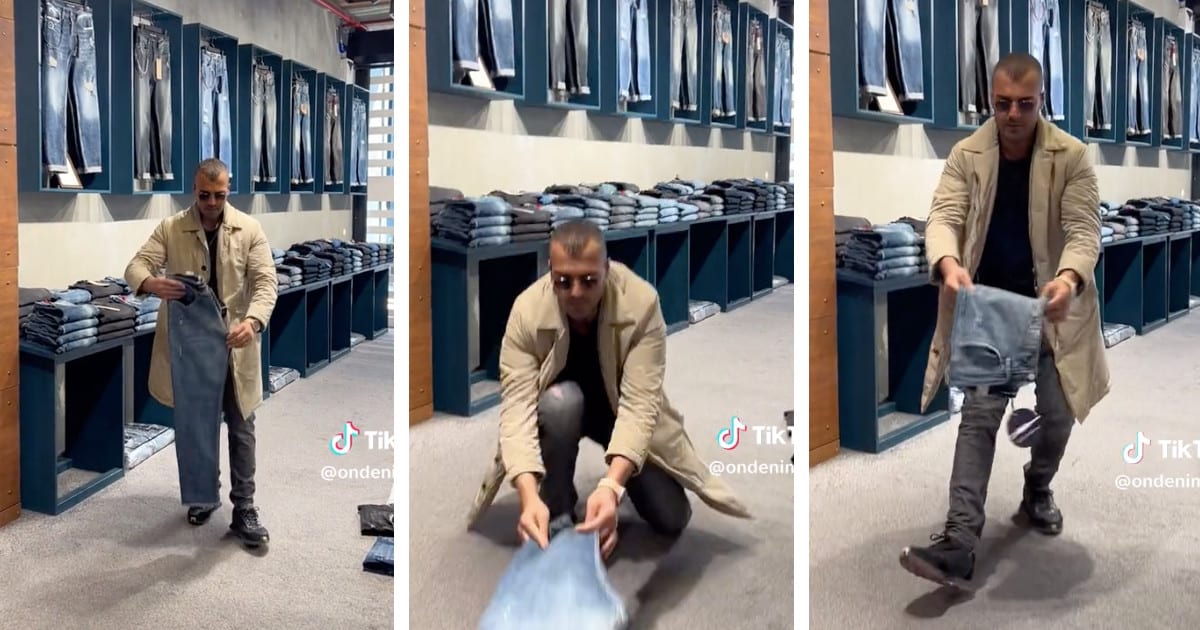 inflation Atomisk tragedie Designer Marvels With His Trick of Folding Jeans in a Single Motion