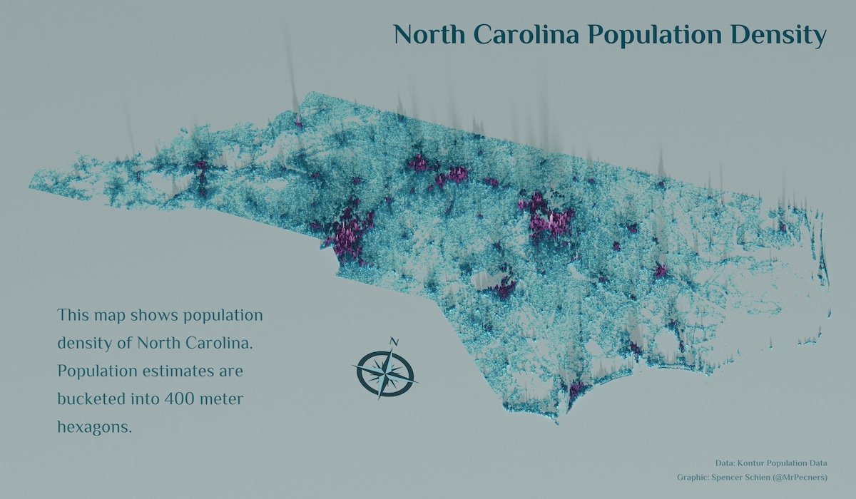 North Carolina population density map