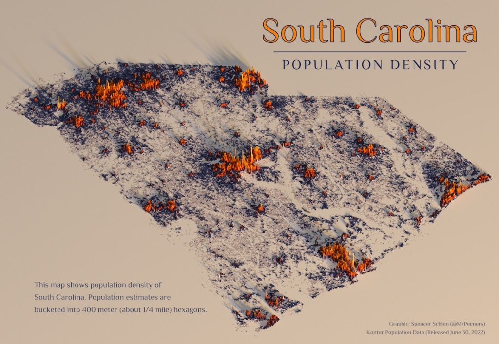3D Maps Visualize the Stark Population Density Differences in Cities in