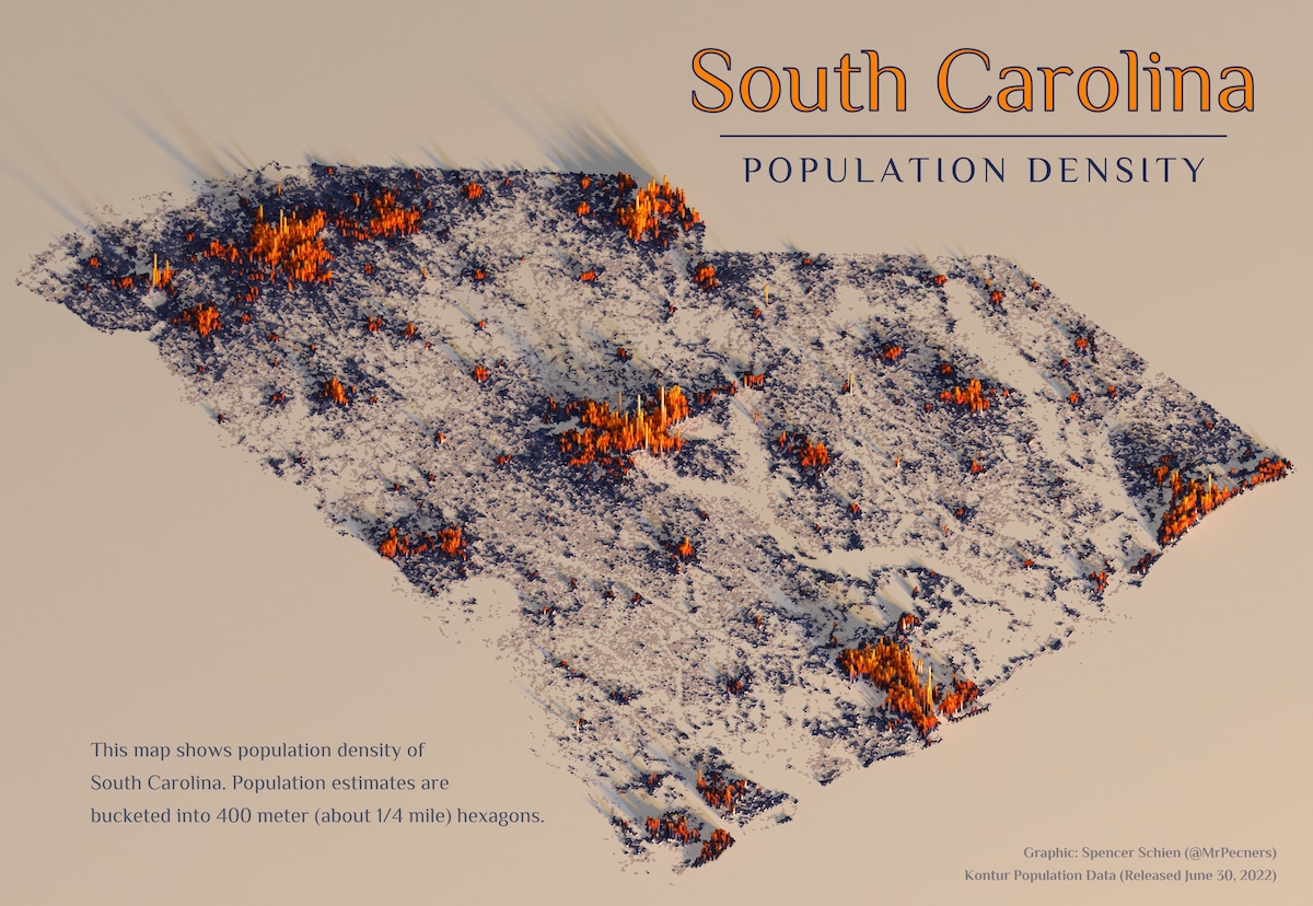 South Carolina population density map