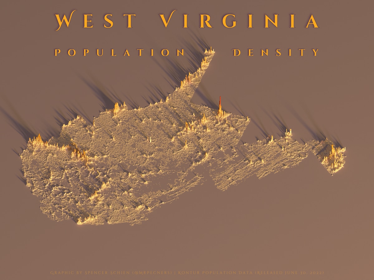 West Virginia population density map