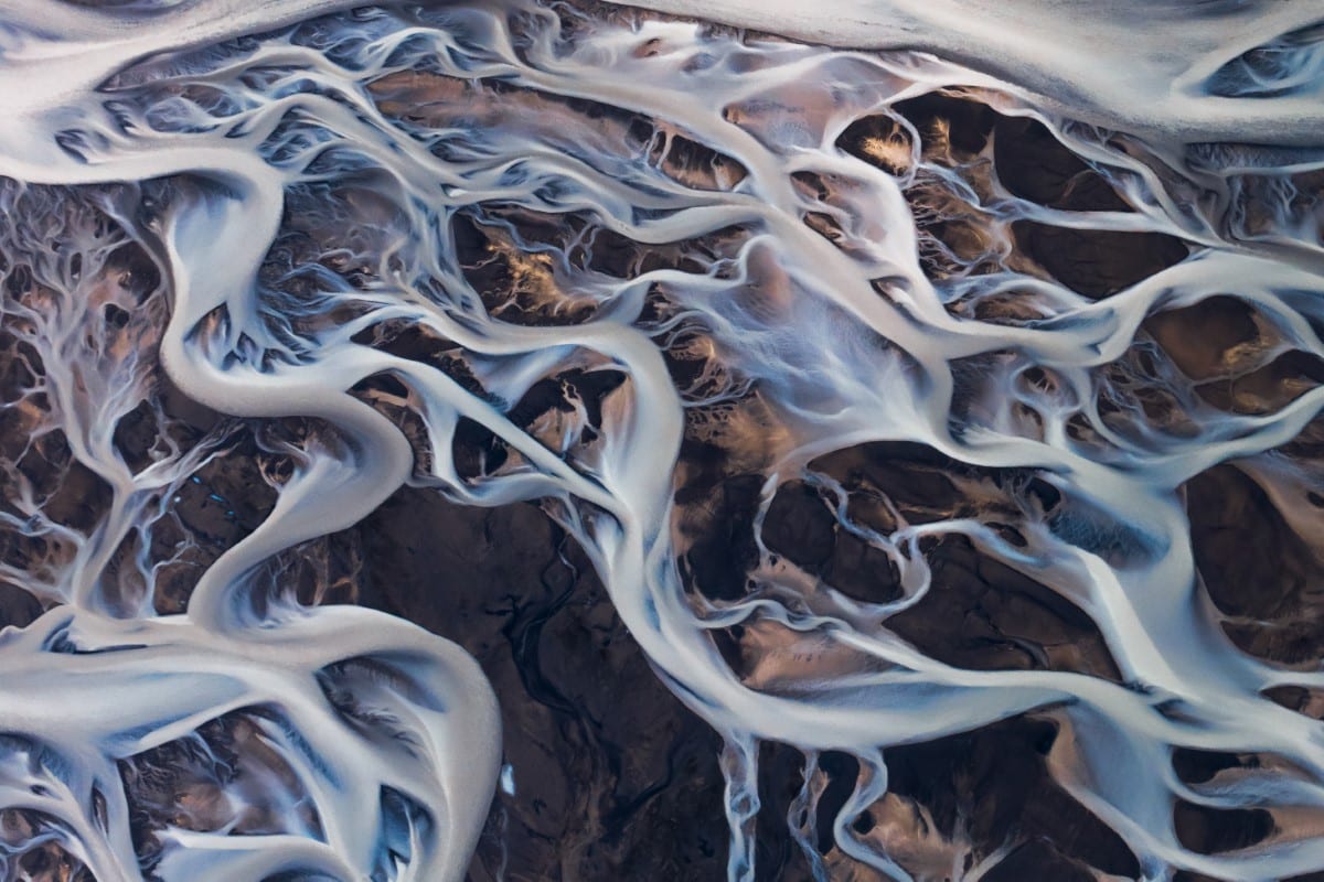 Aerial photo of Tungnaá river in the highlands of Iceland