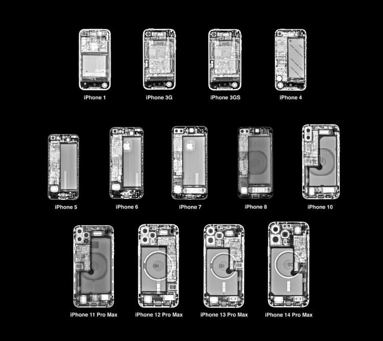 X-rays of different iPhone models