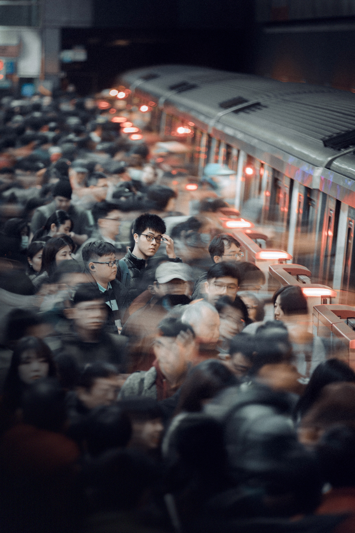 A Crowd Getting on the Subway