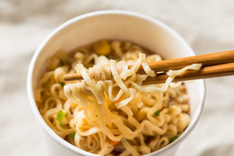 Instant Ramen Noodles in a Cup with Beef Flavoring