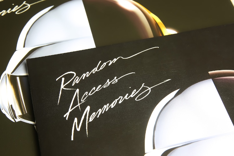 Close up of the album cover of "Random Access Memories" by Daft Punk