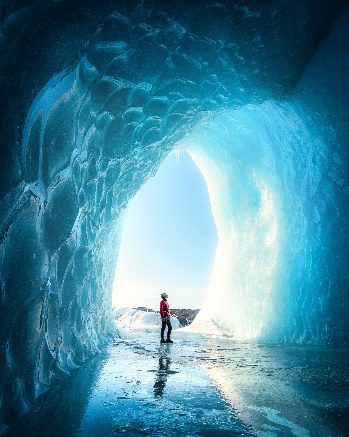 Person Inside an Ice Cave in Iceland
