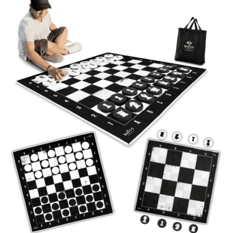 Picture Of Man Playing 3 In 1 Chess Checkers And Tic Tac Toe Game 