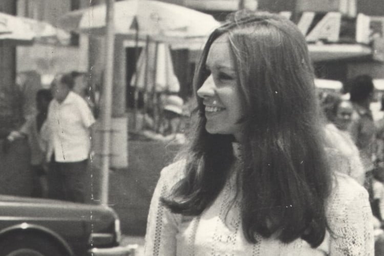 Singer Astrud Gilberto, who has died at age 83, walking down the street when she was young.
