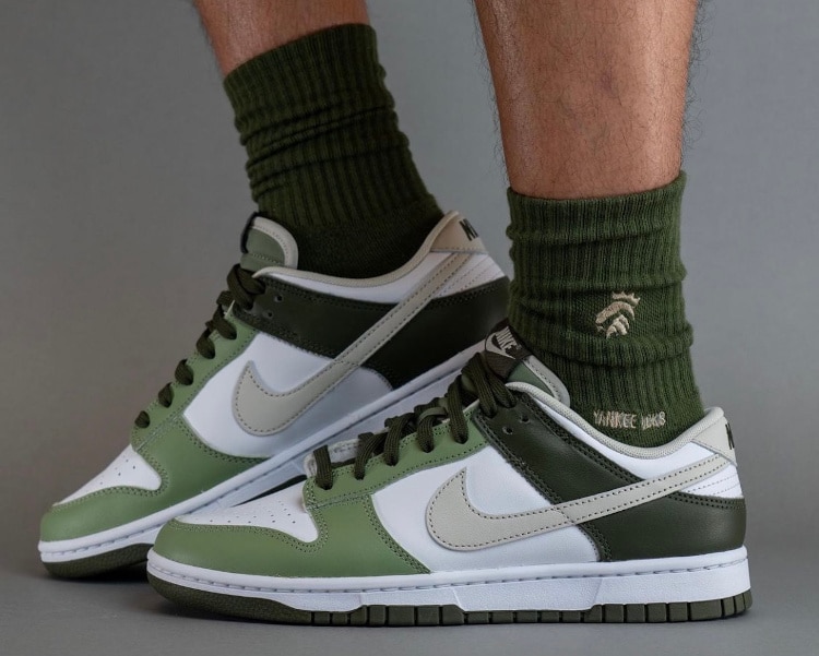 Side view of the Nike Dunk Low Oil Green