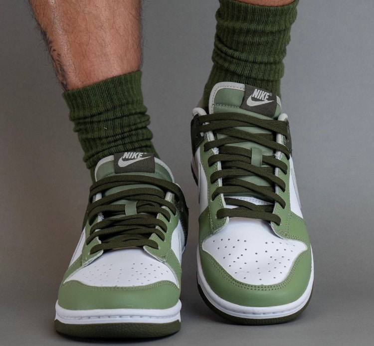 Front view of the Nike Dunk Low Oil Green