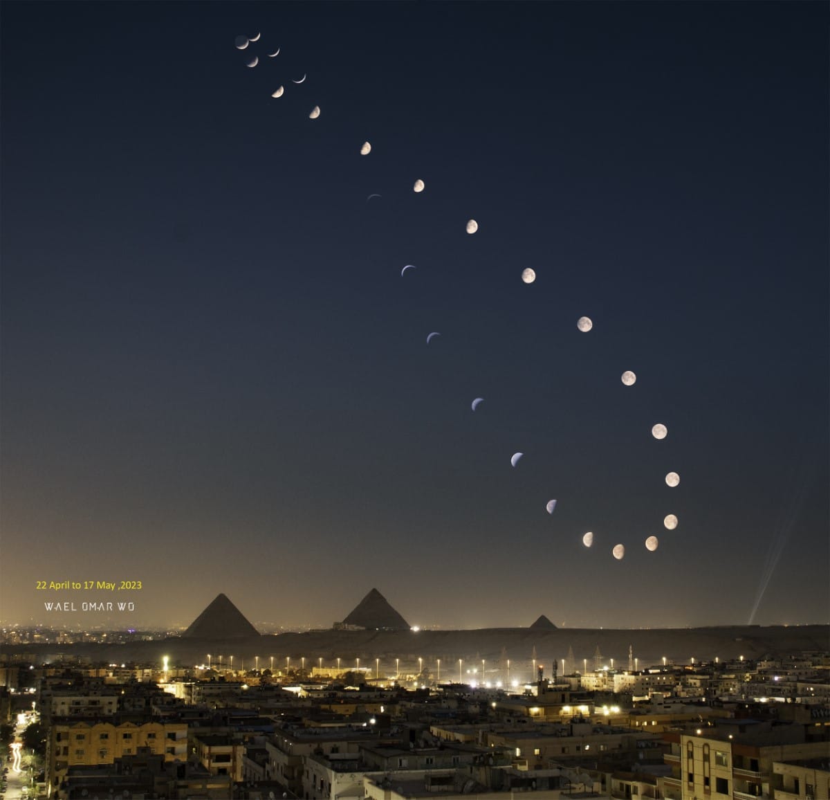 Month Long Composite Photo of Moon Phases Over Egypt