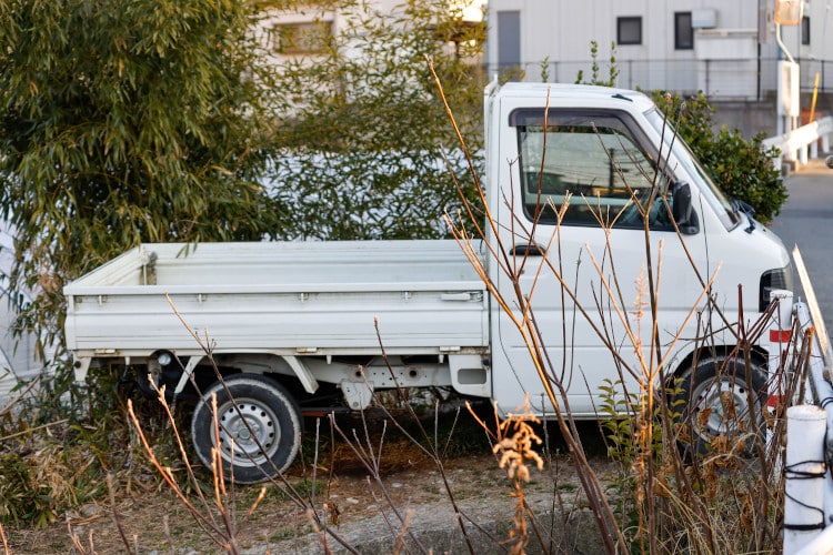 White Kei truck parked on grass