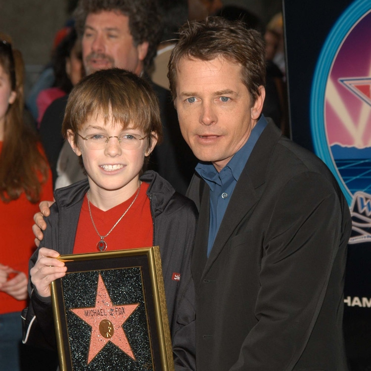 Michael J. Fox and son Sam at Fox's Star on the Hollywood Walk of Fame ceremony, Hollywood, CA 12-16-02