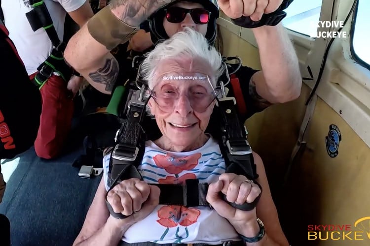 90 year old woman before skydiving