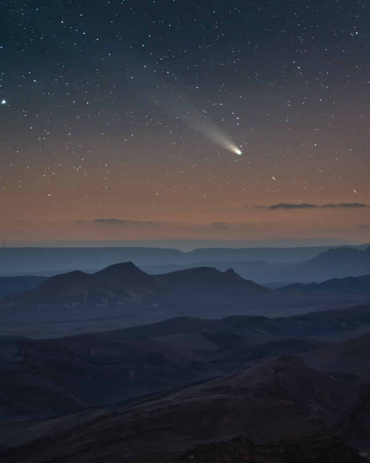 C/2021 A1 (Comet Leonard) captured over the Negev desert, Israel