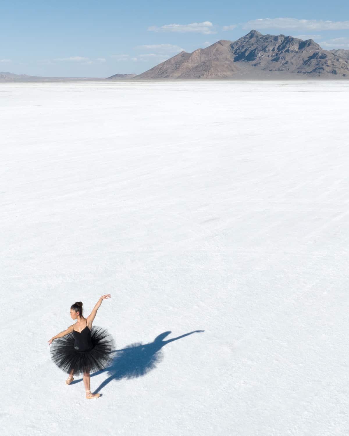 Ballet dancer Sasonah Huttenbach photographed by Brad Walls at Utah's Bonneville Salt Flats