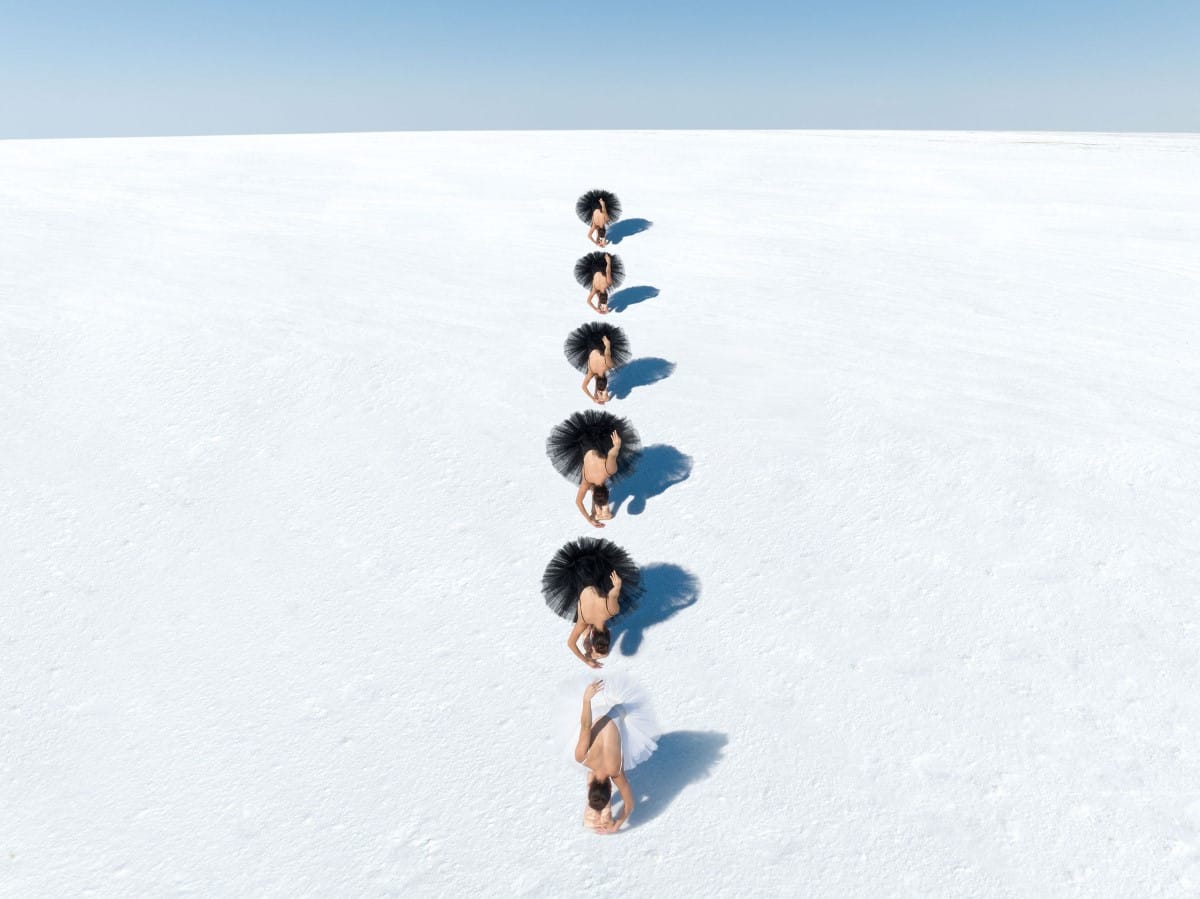 Brad Walls Aerial Photography of Ballet Dancer at Utah's Bonneville Salt Flat