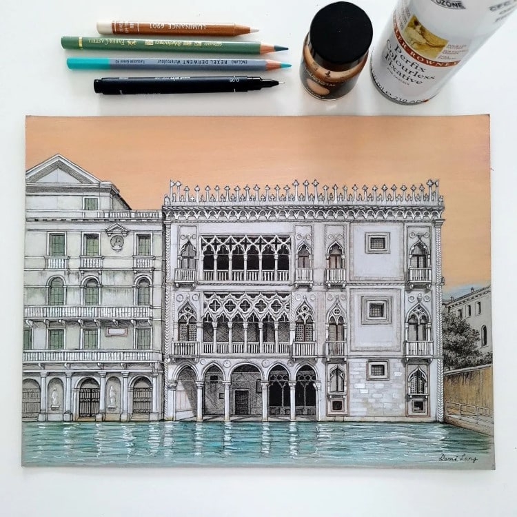 Venice Palazzo Illustration by Demi Lang