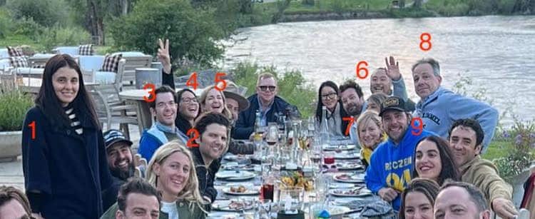 Close up of Kristen Bell and Dax Shepard's dinner party guests at the table